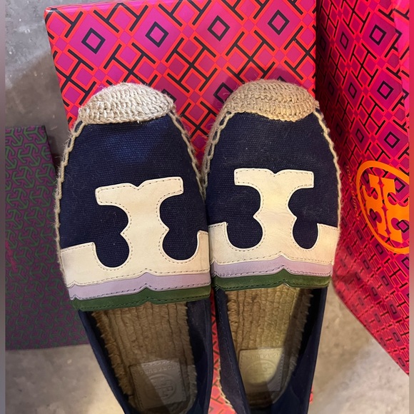 Tory Burch Navy and Cream Espadrilles